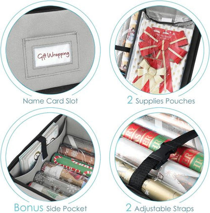 Hearth & Harbor Wrapping Paper Storage Container - Tear-Proof Christmas Gift Wrap Organizer | Holds 22 Rolls, Silver