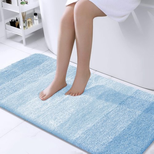 OLANLY Bathroom Rugs Mat 44x24, Extra Soft Absorbent Microfiber Bath Rugs, Rubber Backing, Quick Dry, Machine Washable Bath Mats for Bathroom Floor, Tub and Shower, Home Decor Accessories, Sky Blue