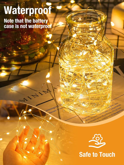 Skiennix Fairy Lights - Battery Operated 50 LED Twinkle String Lights | 16.4 FT with Timer & 8 Modes - Warm White