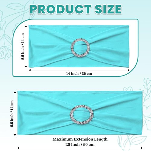 MDS Spandex Chair Sashes - Premium Stretch Covers with Buckle Slider | Universal Fit for Weddings & Events - Aqua Blue
