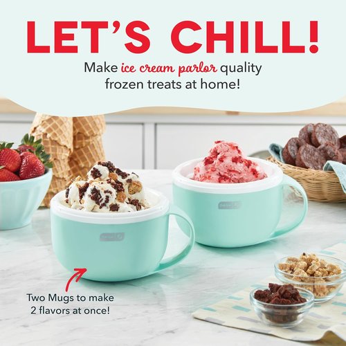 Dash My Mug Ice Cream Maker - Create Delicious Gelato, Frozen Yogurt & Sorbet - Easy Clean, Aqua, 2 Bowls