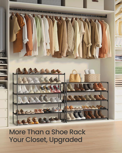 SONGMICS Shoe Rack, 10-Tier Shoe Organizer, Metal Storage Shelf, Upright or Upside Down, for 44-55 Pairs, for Entryway, 11.8 x 36.2 x 68.1 Inches, Black ULSA011B01
