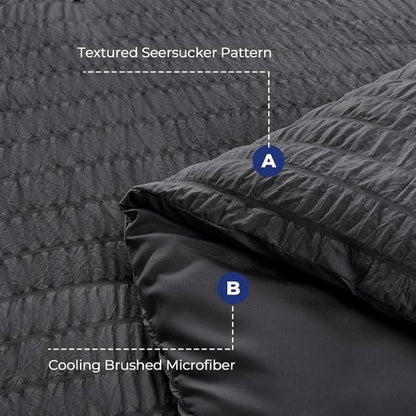 HYMOKEGE Oversized Queen Comforter Set - All-Season Luxury Bedding in Dark Grey | 7-Piece Seersucker Design