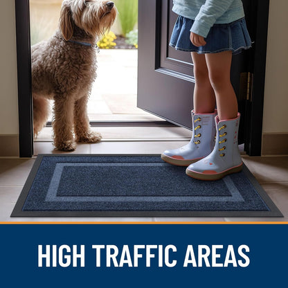 OLANLY Waterproof Front Door Mat - All-Season, Sturdy Natural Rubber, Easy Clean | 47x17, Blue