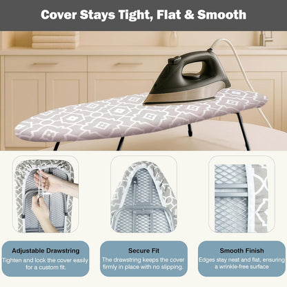 UniSimp Small Ironing Board Cover - Heat Resistant Cotton Canvas Pad | 12.5"x30" Geometric Design
