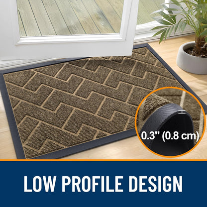 OLANLY Waterproof All-Season Front Door Mat - Sturdy Natural Rubber, Low Profile, Herringbone Brick (Brown, 59x23)