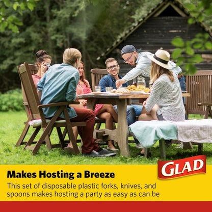 Glad Clear Disposable Cutlery Set with Heavy Duty Plastic Forks, Knives, and Spoons, Reusable Dishwasher Safe Plastic Utensils for Parties and Everyday Use, 24 Count