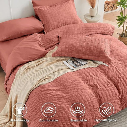 HYMOKEGE Coral California King Comforter Set - 7-Piece Luxury Bedding Set with Sheets & Pillowcases
