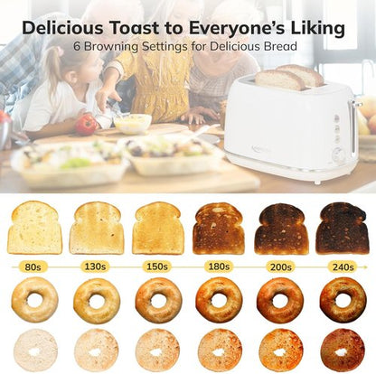 Keenstone Toaster - Retro 2-Slice Stainless Steel Design | 6 Browning Levels & Removable Crumb Tray - White