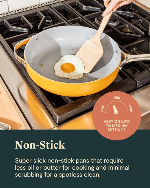 Caraway Non-Stick Ceramic Cookware Set - 12 Piece Oven Safe Pots & Pans | PFAS & PFOA Free - Cream