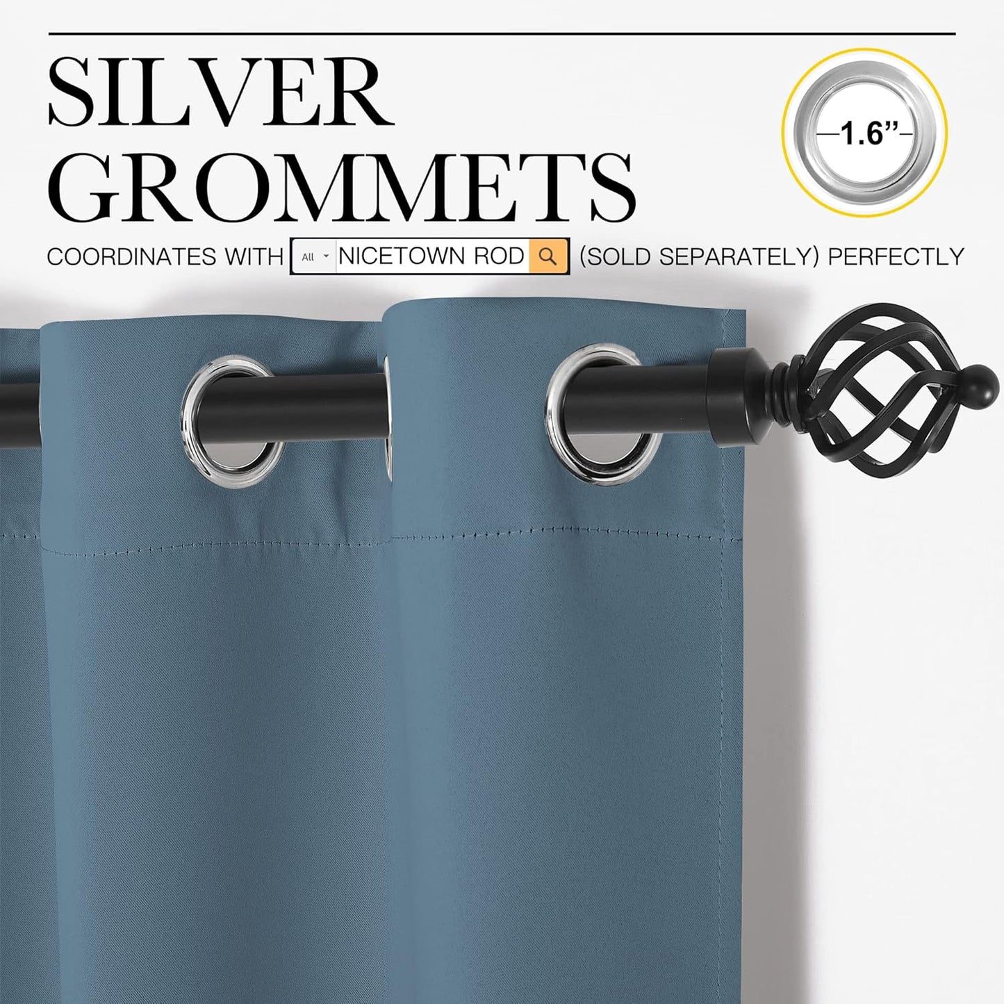 NICETOWN Smoky Blue Blackout Curtains - Thermal Insulated Drapes for Living Room | 78" Length, 55" Wide, 2 Panels