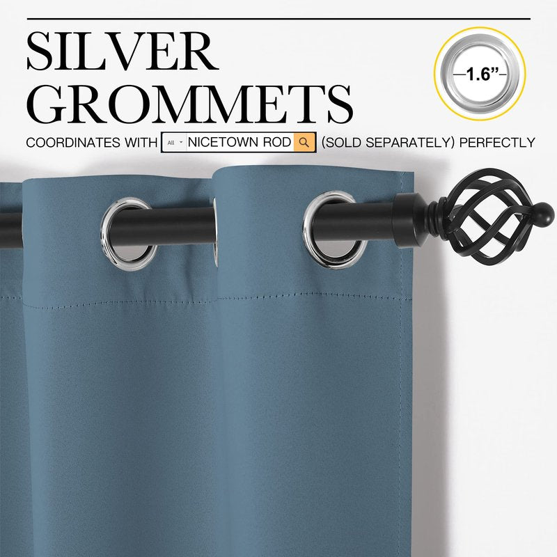NICETOWN Smoky Blue Blackout Curtains 45 inches Length for Kitchen, 2 Panels, 29" Wide, Thermal Insulated Decoration Drapes for Small Window