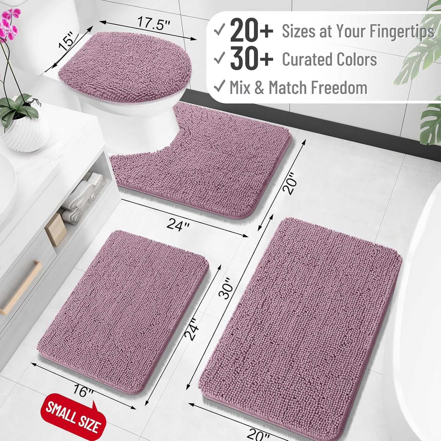 OLANLY U-Shaped Toilet Rugs - Extra Soft, Absorbent Chenille Bath Mat | 24x24, Deep Plum, Non-Slip