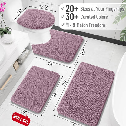 OLANLY U-Shaped Toilet Rugs - Extra Soft, Absorbent Chenille Bath Mat | 24x24, Deep Plum, Non-Slip