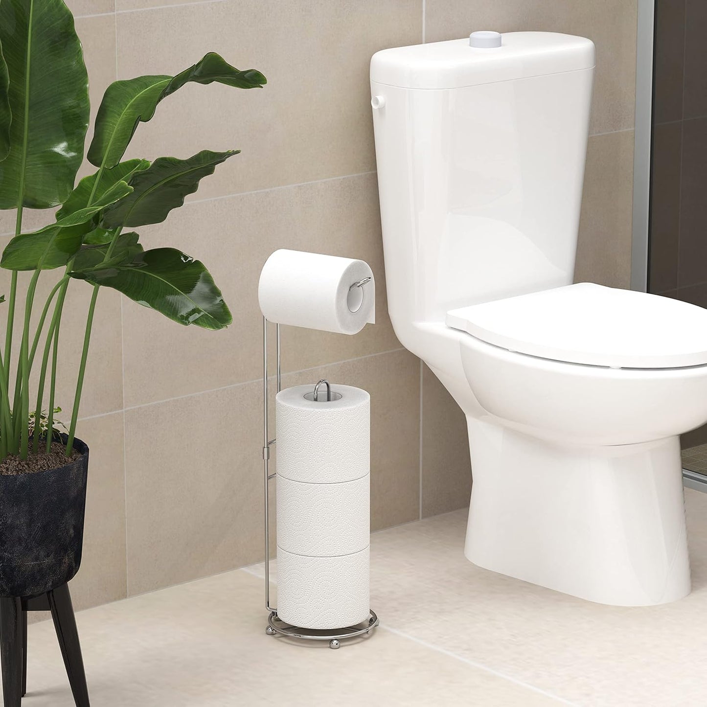 Simple Houseware Toilet Paper Holder - Freestanding Chrome Bathroom Tissue Storage Solution