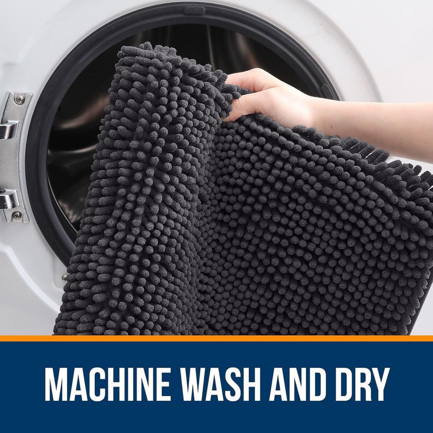 OLANLY Large Bathroom Rugs - Extra Soft Chenille Bath Mats with Rubber Backing | Quick Dry, Machine Washable, Dark Grey 50x30