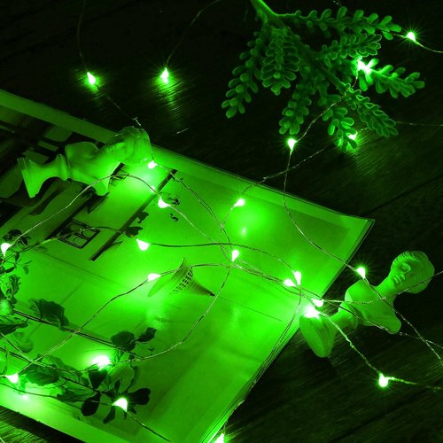 Ariceleo Mini Fairy Lights - Battery Operated Copper Wire String Lights | 2 Pack, 16ft Green for St. Patrick's Day & Decor