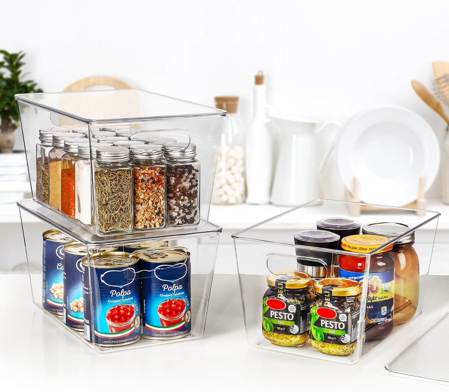 Vtopmart Clear Stackable Storage Bins - 4 Pack Large Plastic Containers with Lids for Pantry & Kitchen Organization