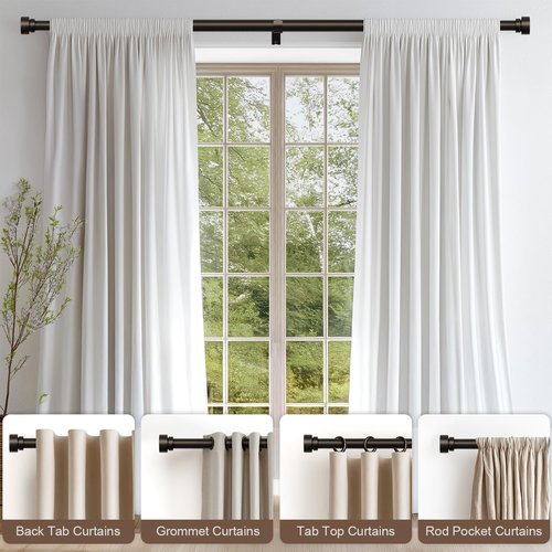 Lootkell Modern Brown Curtain Rods - Adjustable 48 to 84 Inches, Heavy Duty 1" Diameter with Decorative Finials for Farmhouse Style