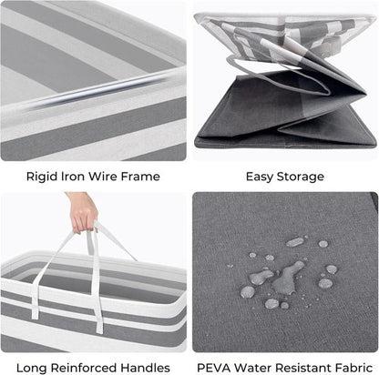 HomeHacks Large Waterproof Laundry Basket - Collapsible Freestanding Hamper with Extended Handles | Gradient Grey, 88L
