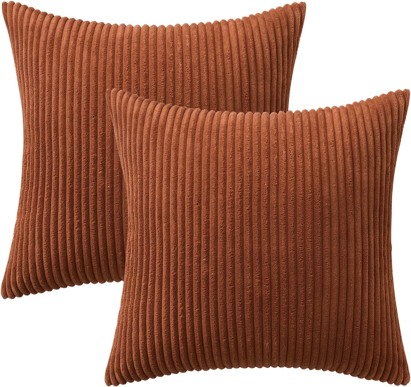 MIULEE Decorative Corduroy Throw Pillow Covers - Soft Solid Cushion Cases for Sofa | 18 x 18 Inch Dark Rust