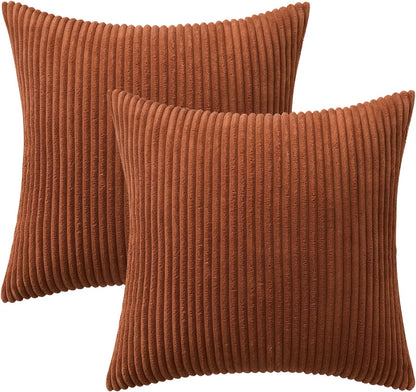 MIULEE Decorative Corduroy Throw Pillow Covers - Soft Solid Cushion Cases for Sofa | 18 x 18 Inch Dark Rust
