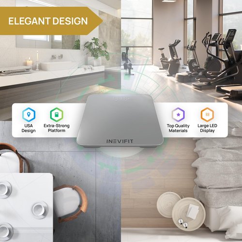 INEVIFIT Smart Bathroom Scale, Highly Accurate Bluetooth Digital Bathroom Body Weight Scale, Precisely Measures Weight & BMI for Unlimited Users (S-Silver)