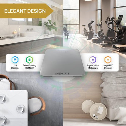 INEVIFIT Smart Bathroom Scale, Highly Accurate Bluetooth Digital Bathroom Body Weight Scale, Precisely Measures Weight & BMI for Unlimited Users (S-Silver)