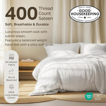 California Design Den Pillowcase Set | Standard Queen Size, 400 Thread Count, 100% Cotton Sateen, Soft Antique White - Set of 2
