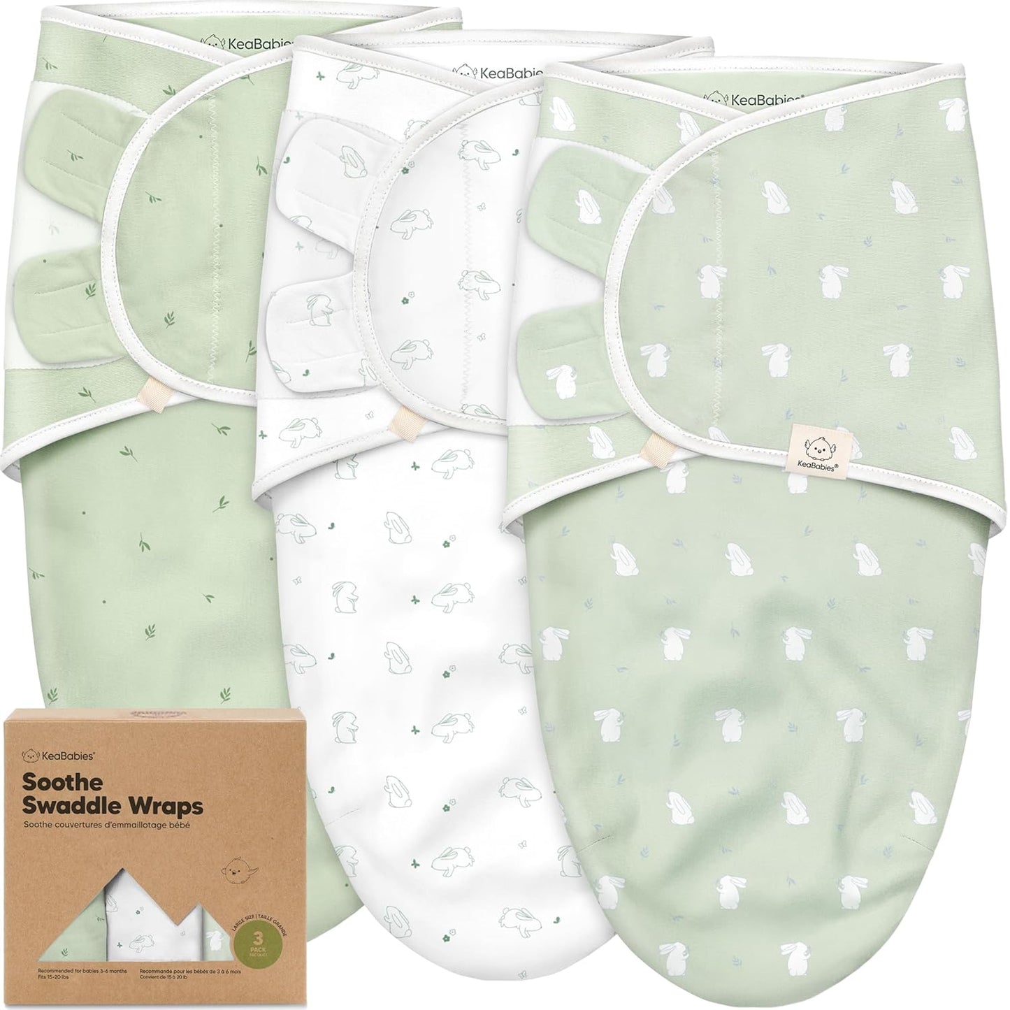 Skiennix Organic Baby Swaddle Sleep Sacks - Soft & Snug for Newborns 3-6 Months | 3-Pack (Bunnies, L)