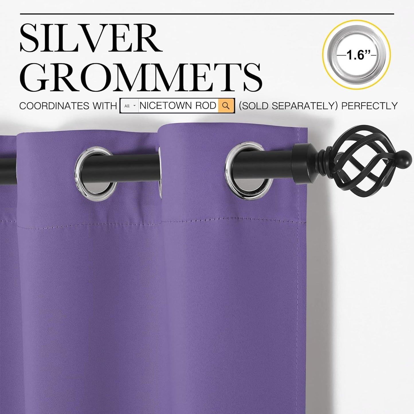 NICETOWN Lilac Purple Blackout Curtains - 120" Long, 55" Wide | Sound Reducing & Energy Efficient Panels (2 Pieces)
