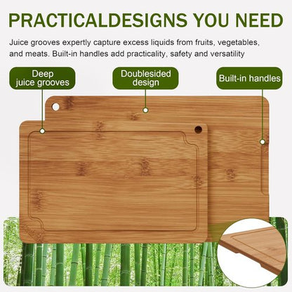 Bamboo Cutting Boards Set - Premium Wood Chopping Boards with Juice Grooves & Handles | Large, Medium, Small Sizes