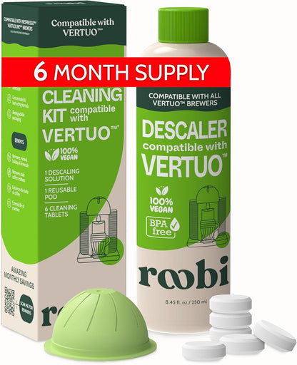 Roobi Nespresso Compatible Vertuo Cleaning & Descaling Kit - 6 Month Supply with Solution & Tablets