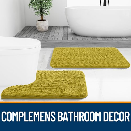 OLANLY Bathroom Rugs 36x24, Extra Soft Absorbent Chenille Bath Rugs, Rubber Backing Quick Dry, Machine Washable Bath Mats for Bathroom Floor, Tub and Shower, Home Decor Accessories, Deep Mustard