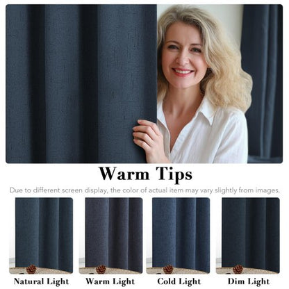 H.VERSAILTEX Primitive Linen Blackout Curtains with Burlap Fabric and White Thermal Insulated Liner, Grommet Top Curtains for Living Room/Bedroom (2 Panels, 42 x 84 Inch, Navy)
