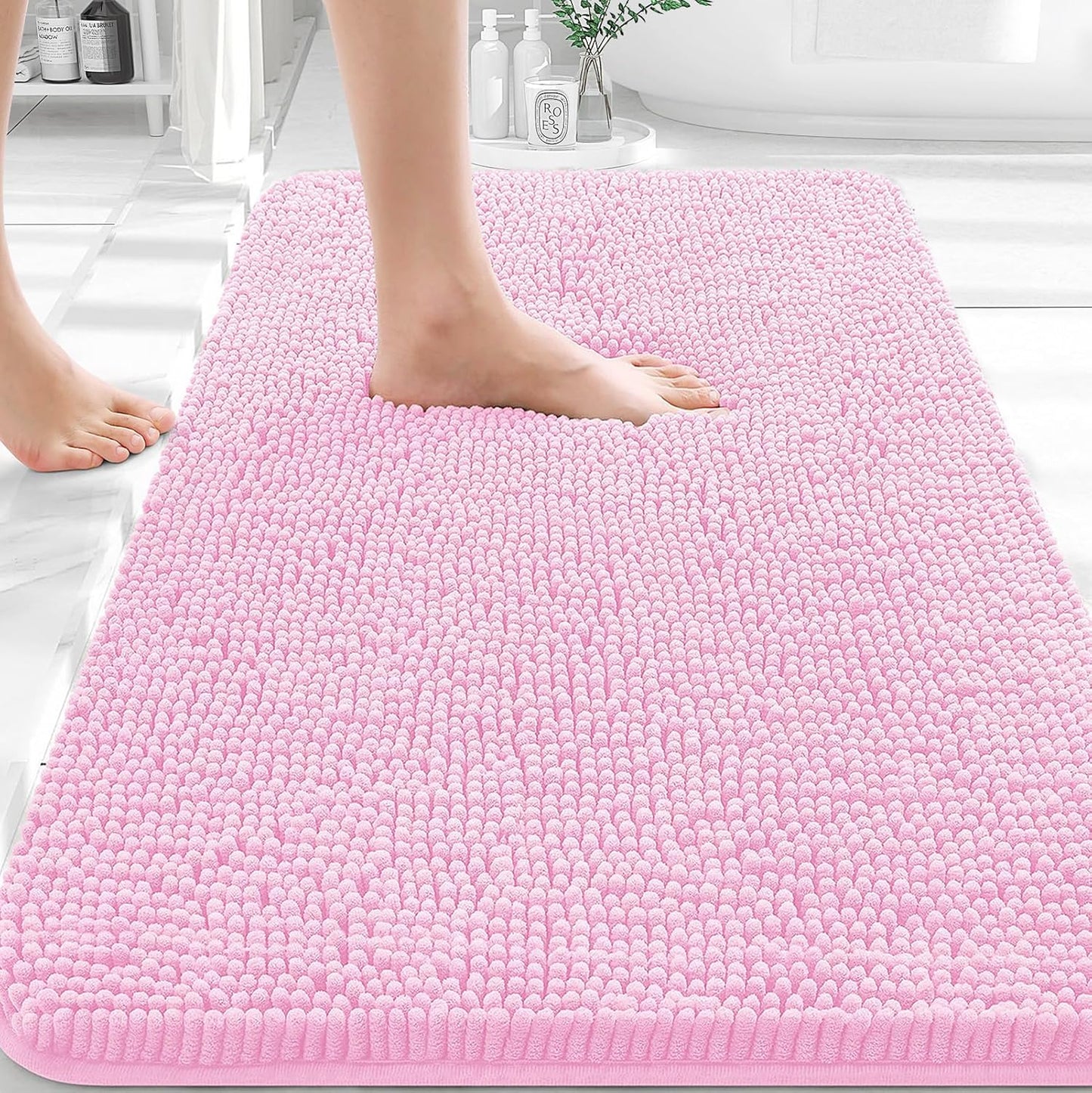 OLANLY Bathroom Rugs - Extra Soft Chenille Bath Mats | Quick Dry, Machine Washable, 30x20, Pink
