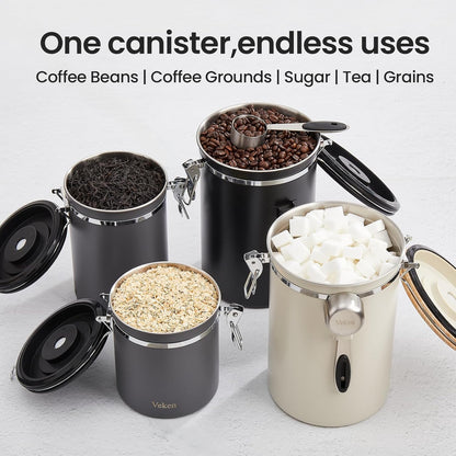 Veken Coffee Canister - 39oz Airtight Stainless Steel Storage for 2.2lbs Coffee, Sugar, Tea & More | Gray