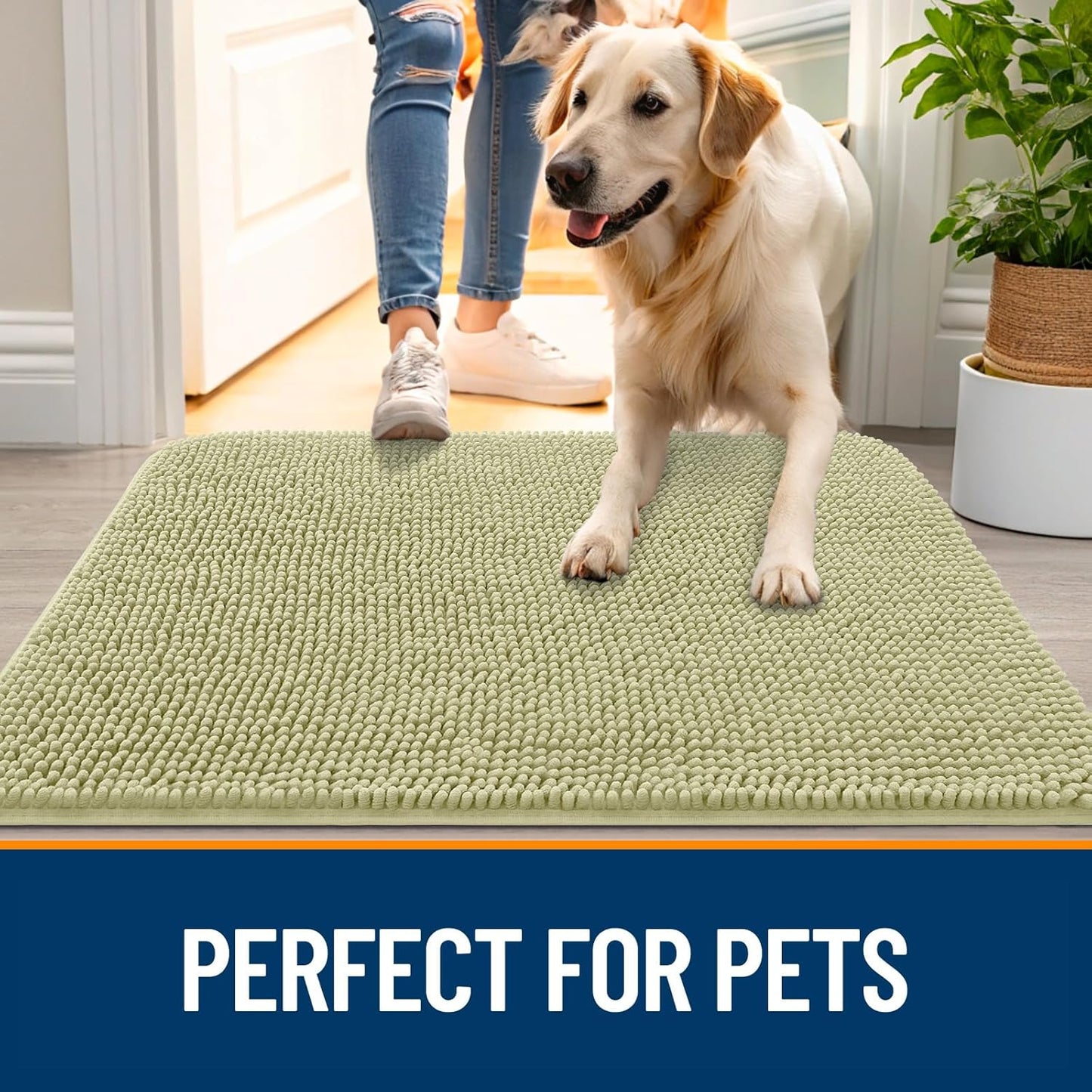 OLANLY Dog Door Mat - Absorbent Non-Slip Washable Mud Mat for Dogs | 48x30, Quick Dry Chenille, Vanilla