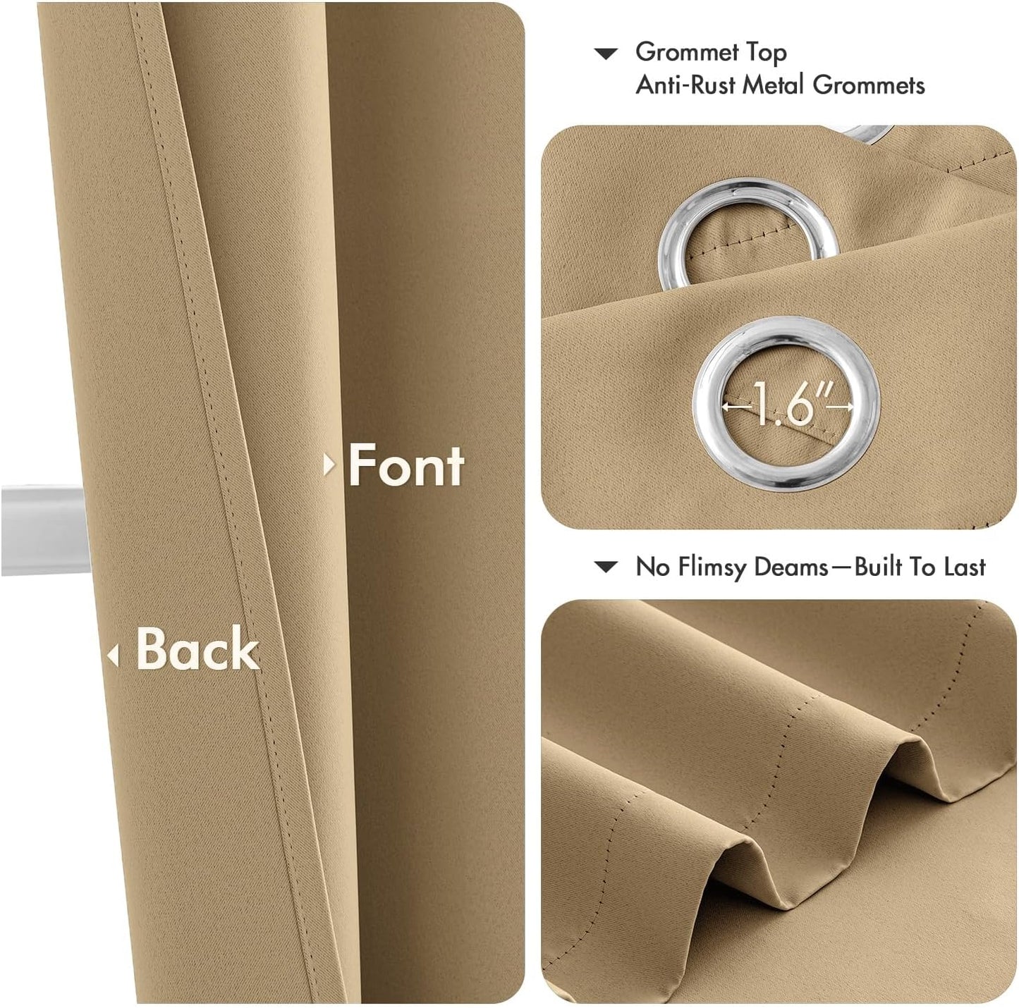MIULEE Blackout Curtains - Taupe Brown Thermal Insulated Drapes | 45-Inch Long, 2 Panels for Noise Reduction