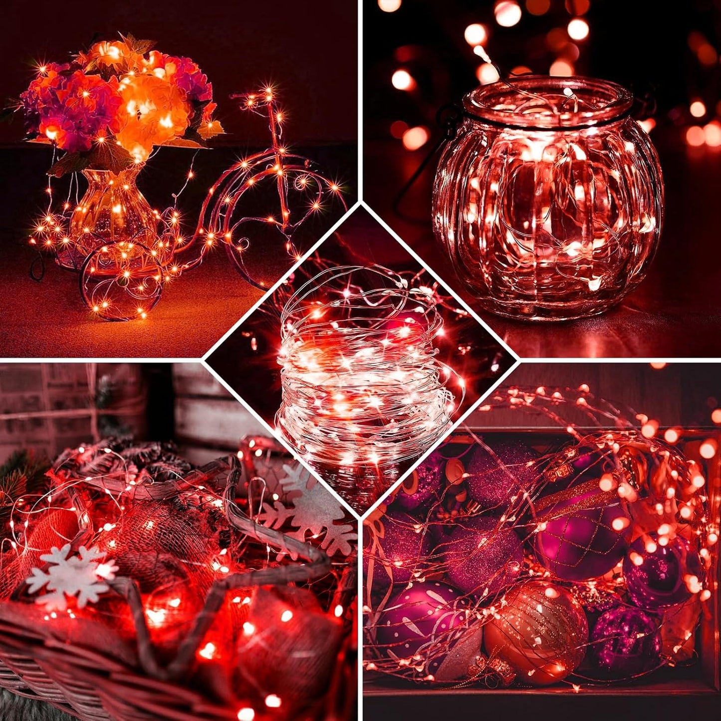Skiennix 20 LED Red Fairy String Lights - 7Ft Waterproof Twinkle Lights for Parties & Holidays