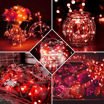Skiennix 20 LED Red Fairy String Lights - 7Ft Waterproof Twinkle Lights for Parties & Holidays