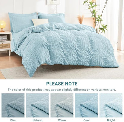 HYMOKEGE Comforter Set - Luxury 7-Piece All-Season Bedding in Lake Blue | Full Size with Sheets & Pillowcases
