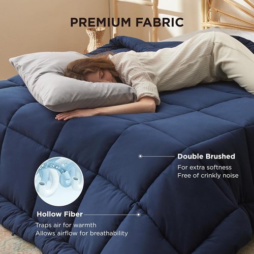 Bedsure Comforter Duvet Insert - All-Season King Size Quilted Down Alternative Bedding, Navy Blue 90 x 102 Inches