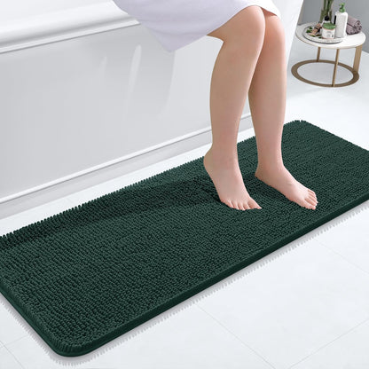 OLANLY Bathroom Runner Rugs - Soft Absorbent Chenille with Rubber Backing | 47x17 Inches, Blackish Green