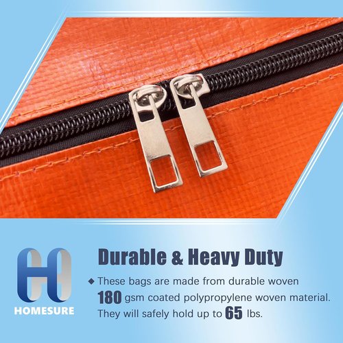 HOMESURE Large Water-Resistant Moving Bags - 12 Pack Heavy-Duty Storage Totes with Zippers & Handles | Space-Saving Design (Orange)