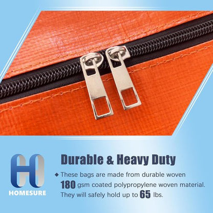 HOMESURE Large Water-Resistant Moving Bags - 12 Pack Heavy-Duty Storage Totes with Zippers & Handles | Space-Saving Design (Orange)