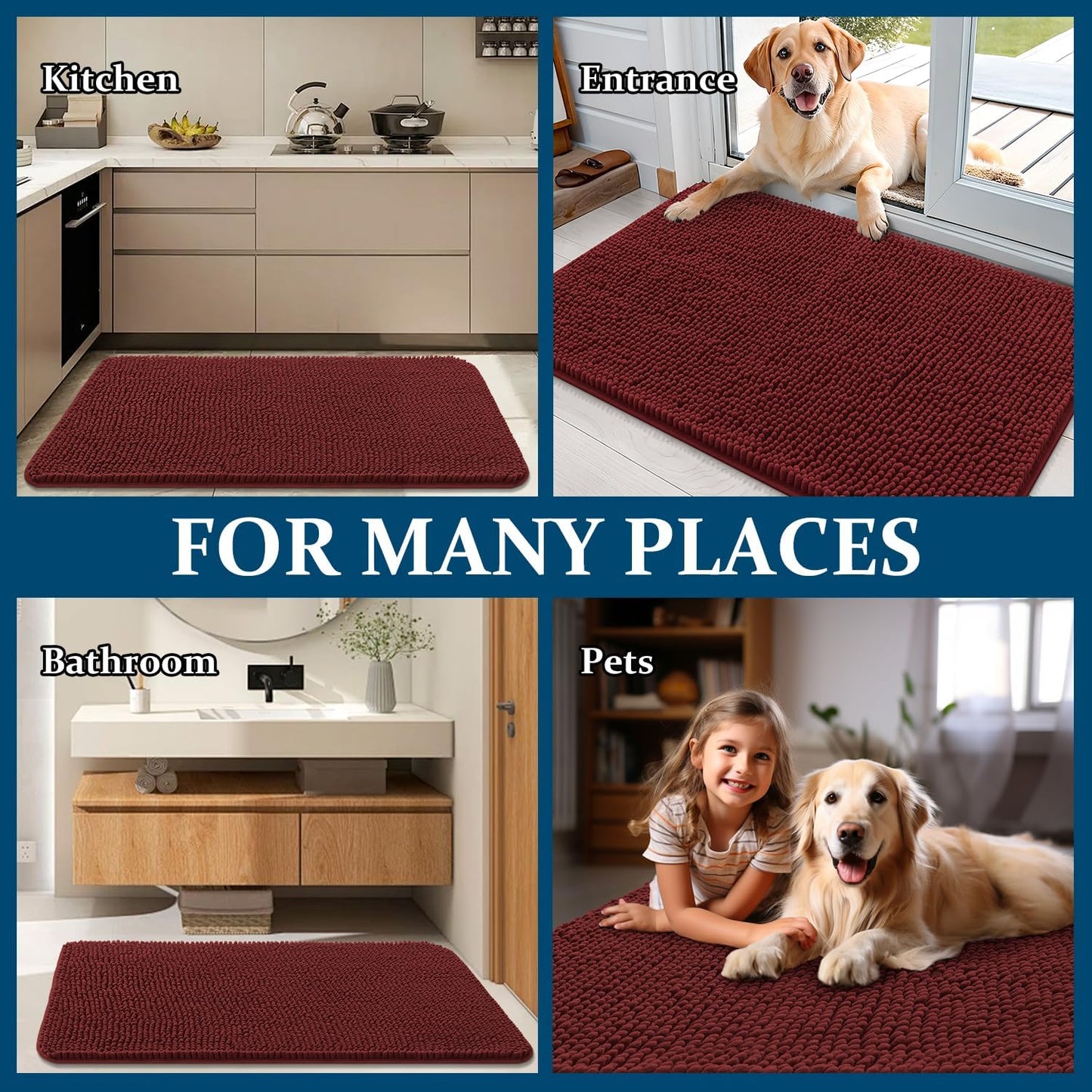 OLANLY Dog Door Mat - Absorbent Non-Slip Mud Mat for Muddy Paws | Quick Dry Chenille, 40x32, Caramel Russet