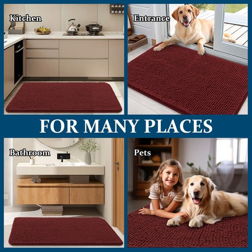 OLANLY Dog Door Mat for Muddy Paws 24x16, Absorbs Moisture and Dirt, Absorbent Non-Slip Washable Doormat, Quick Dry Chenille Mud Mat, Entry Indoor Entryway Carpet for Inside Floor, Caramel Russet