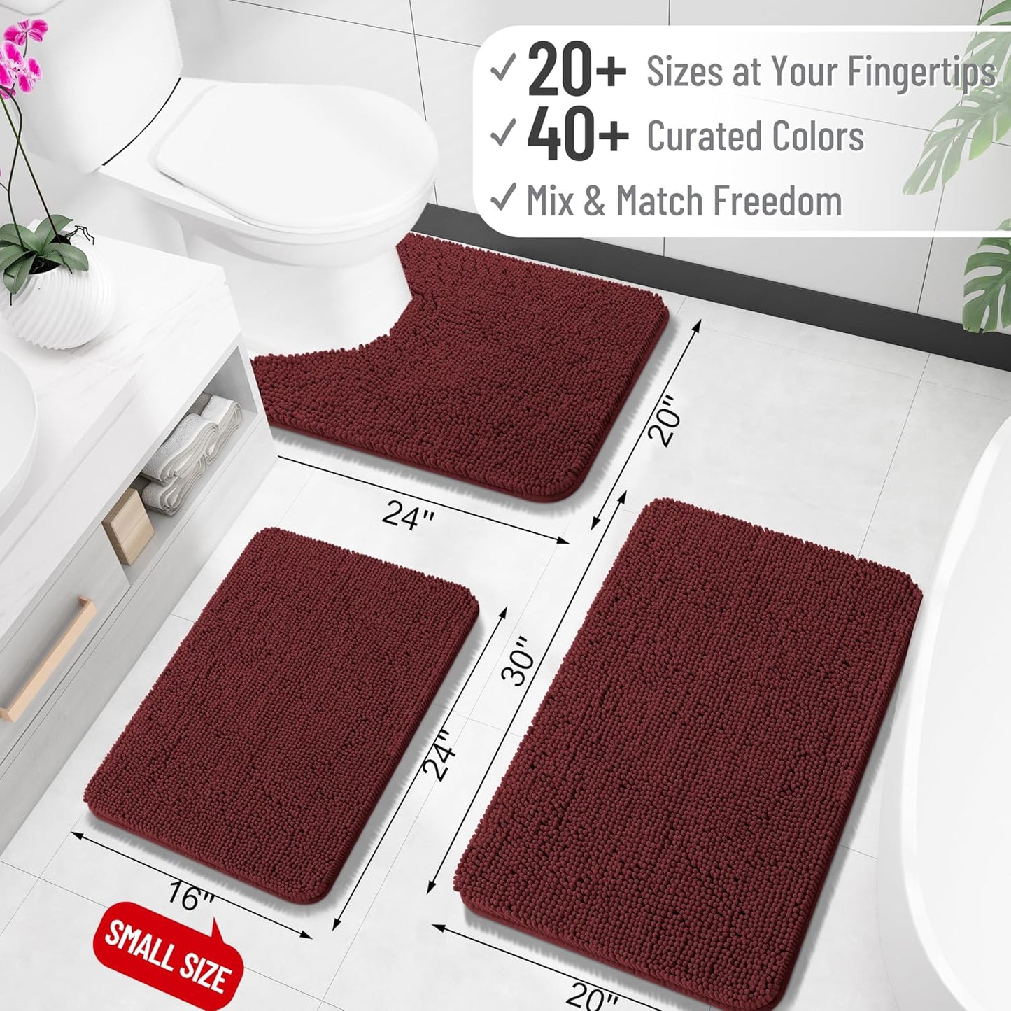 OLANLY Large Bathroom Rugs - Soft Absorbent Chenille Bath Mats | Quick-Dry Rubber Backing, 59x35, Andorra Red-Brown