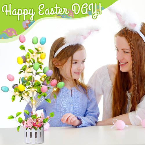 Glooglitter 24-Inch Tall Lighted Easter Egg Tree - LED Indoor Table Decoration for Spring Celebrations